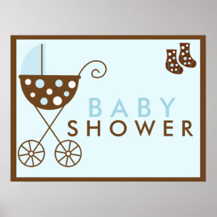 Blue Stroller Baby Shower Sign Poster