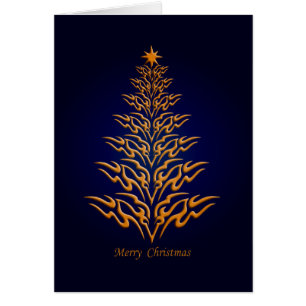 Blue Stylish Christmas Tree Greetings Card