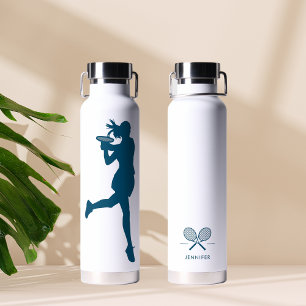 Blue Stylish Female Tennis Player Personalisiert Trinkflasche