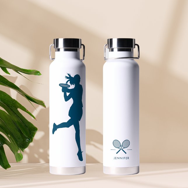 Blue Stylish Female Tennis Player Personalisiert Trinkflasche (Von Creator hochgeladen)