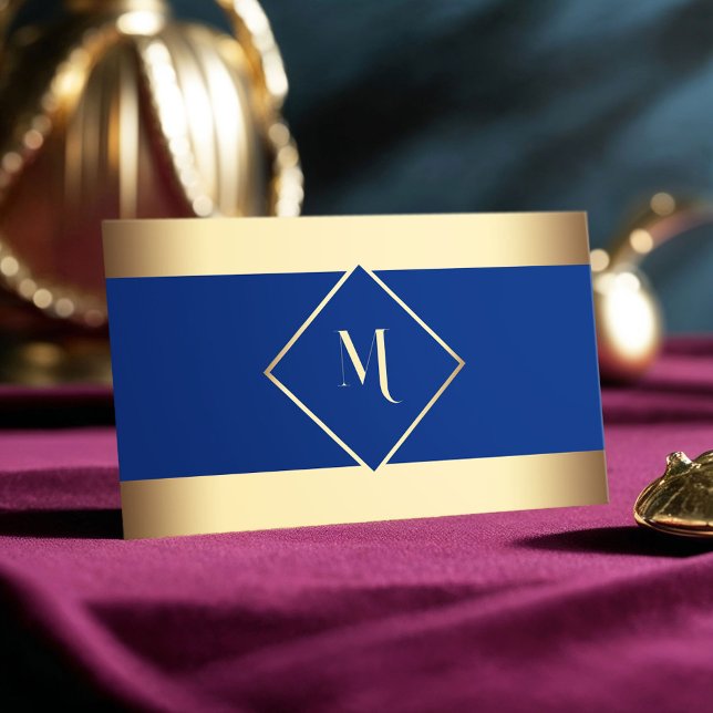 Blue Stylish Gold Frame Modern Visitenkarte (Von Creator hochgeladen)