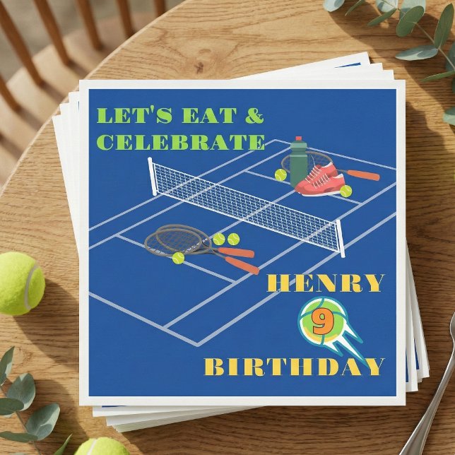 Blue Stylish Tennis Racket Court Spiel Geburtstag Serviette (Von Creator hochgeladen)