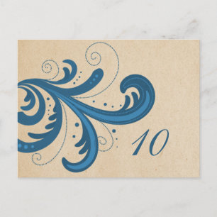Blue Stylish Wirbel Tischnummer Postcard
