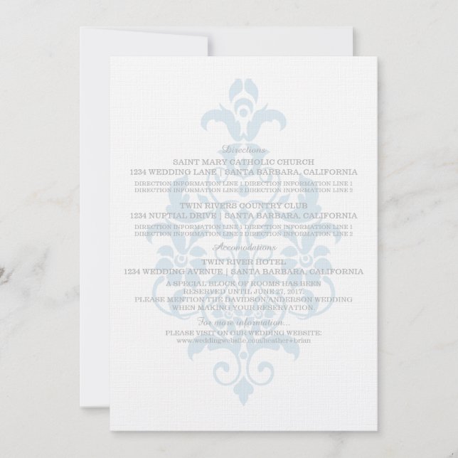 Blue Subtile Damask Information Card Einladung (Vorderseite)