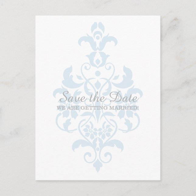 Blue Subtile Damask Save the Date Postkarte (Vorderseite)