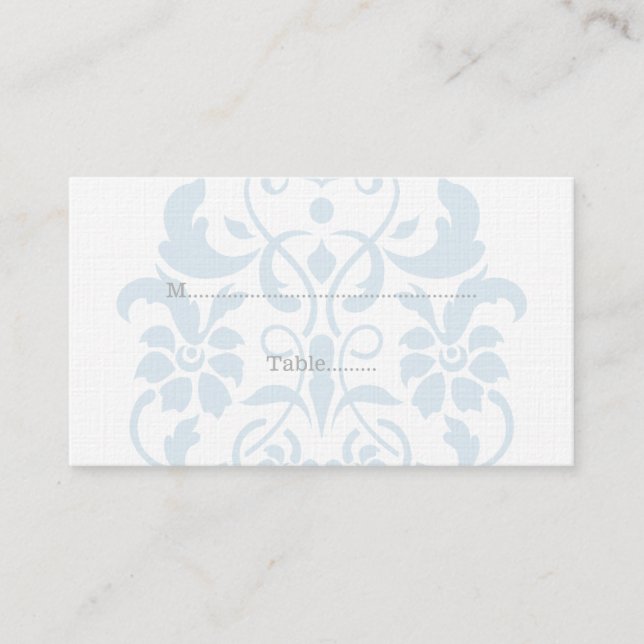 Blue Subtle Damask Hochzeiten Platzkarten (Vorderseite)
