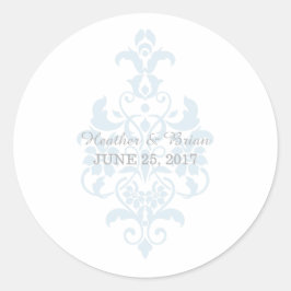Blue Subtle Damask Hochzeitskleber Runder Aufkleber
