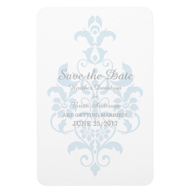 Blue Subtle Damask Save the Date Flexi Magnet (Vertikal)