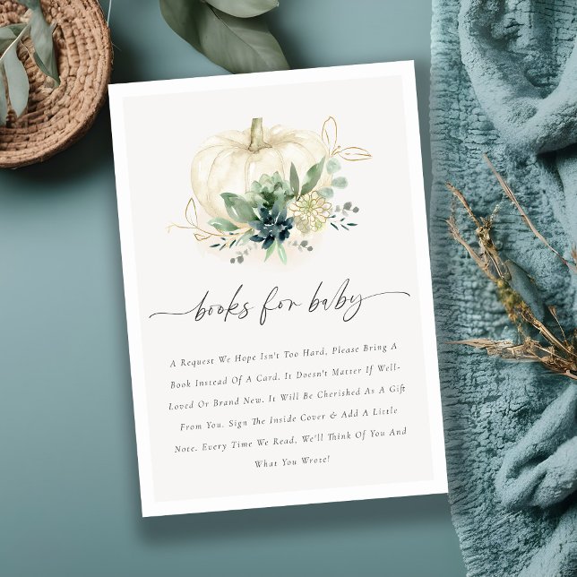 Blue Succulent Pumpkin Books for Baby Shower Begleitkarte (Von Creator hochgeladen)