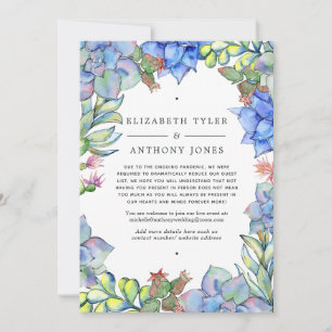 Blue Succulents Wedding Reduced Guest List Ankündigung