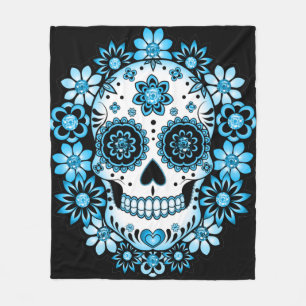 Blue Sugar Skull Fleecedecke