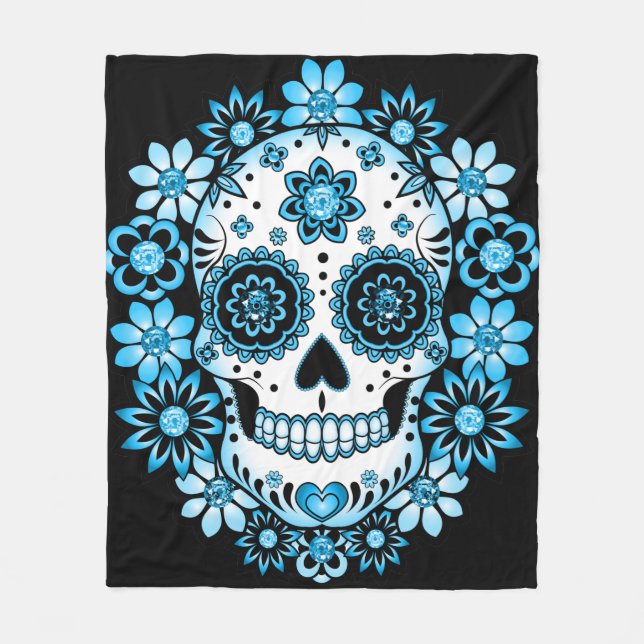Blue Sugar Skull Fleecedecke (Vorderseite)