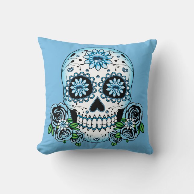 Blue Sugar Skull Kissen (Vorderseite)