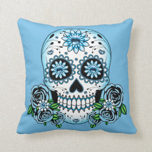 Blue Sugar Skull Kissen