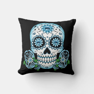 Blue Sugar Skull Kissen