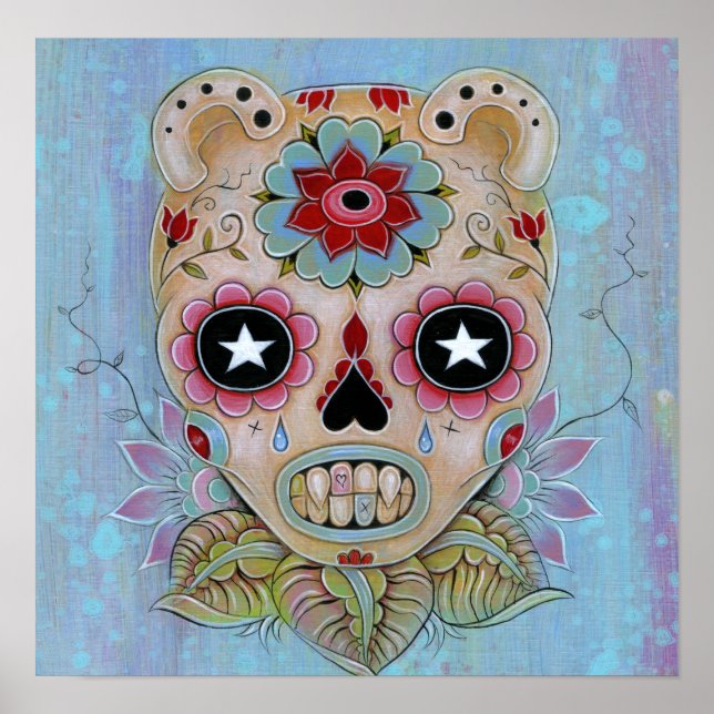 Blue Sugar Skull-Leinwand Poster (Vorne)