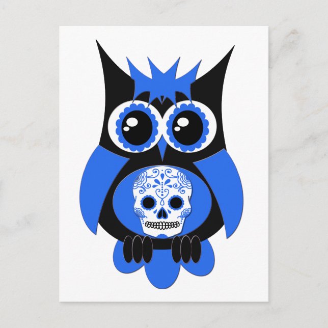 Blue Sugar Skull Owl Postkarte (Vorderseite)