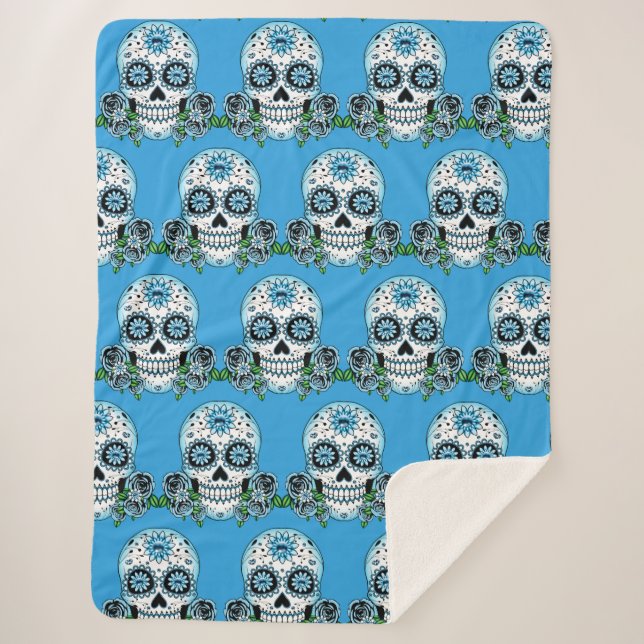 Blue Sugar Skull Sherpadecke (Vorderseite)