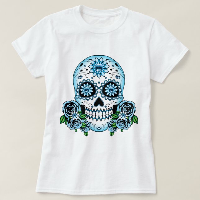 Blue Sugar Skull T-Shirt (Design vorne)