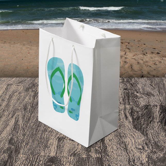 Blue Summer Beach Party Flip Flops Geschenktasche Mittlere Geschenktüte (Von Creator hochgeladen)
