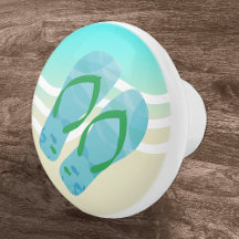Blue Summer Beach Waves Flip Flops Door Knob