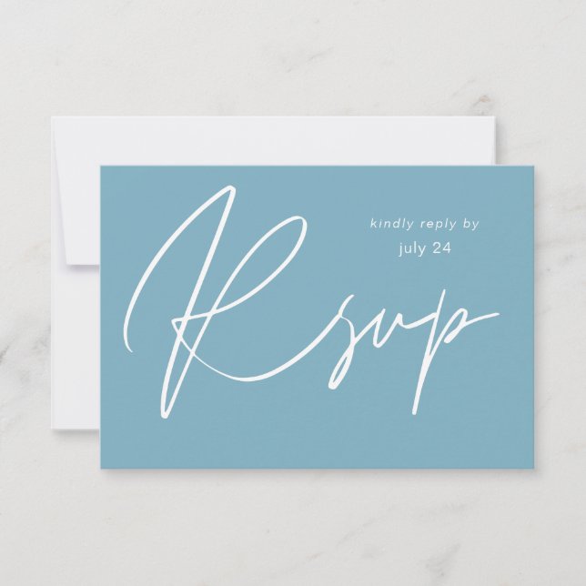 Blue Summer MOD Calligraphy w Meal RSVP Card Karte (Vorderseite)
