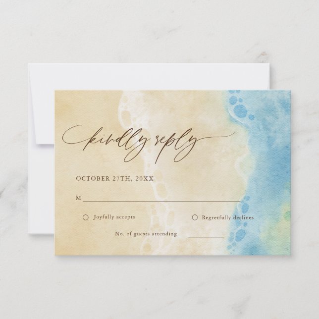 Blue Summer Ocean Beach Wedding RSVP Card (Vorderseite)