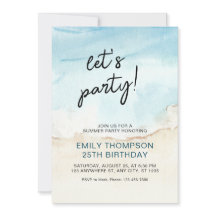Blue Summer Ocean Let's Party Birthday Einladung