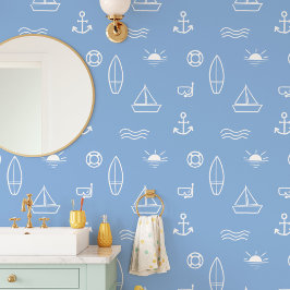 Blue Summer Ocean Line Art Tapete