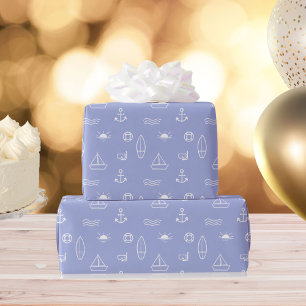 Blue Summer Ocean Line Kunst Nahtloses Muster Geschenkpapier