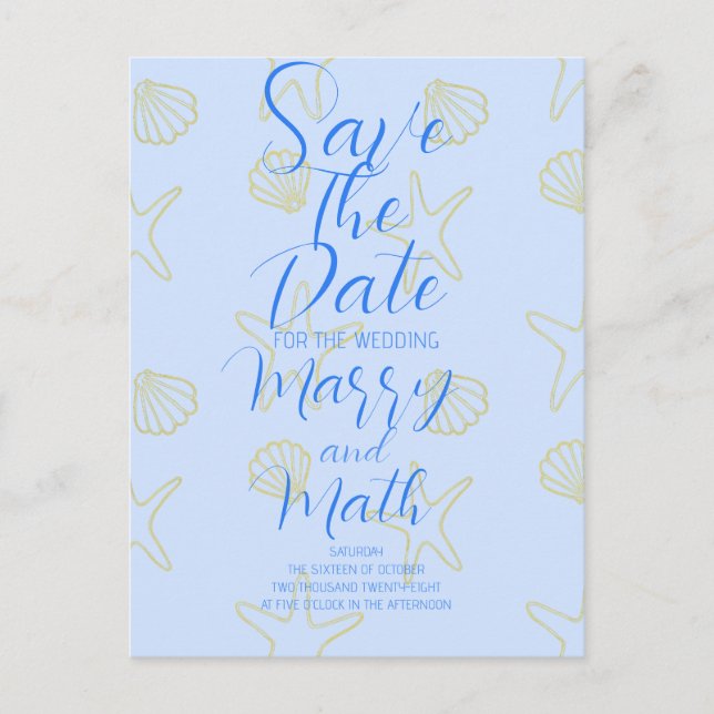 Blue Summer Simple Sea Muschel und Star Beach Desi Postkarte (Vorderseite)