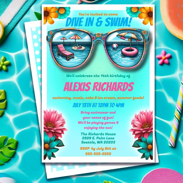 Blue Summer Splash Birthday Pool Party Einladung (Blue Summer Splash Birthday Pool Party Invitation)
