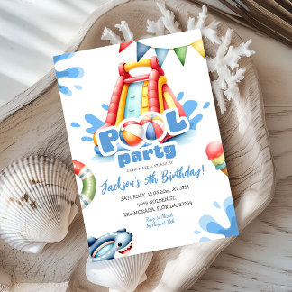 Blue Summer Splash Pool Party Junge Geburtstag Einladung