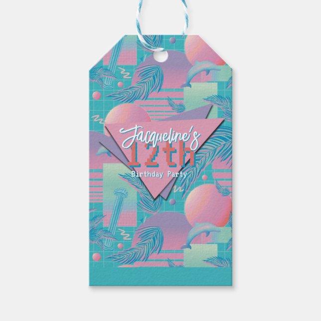 Blue Summer Vaporwave Sunset Birthday Geschenkanhänger (Vorderseite)