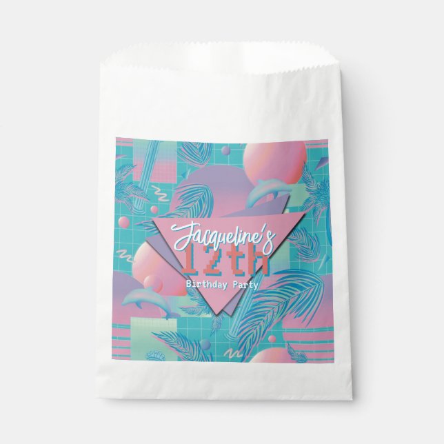 Blue Summer Vaporwave Sunset Birthday Geschenktütchen (Vorderseite)