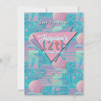 Blue Summer Vaporwave Sunset Geburtstag Einladung