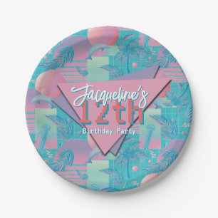 Blue Summer Vaporwave Sunset Geburtstag Pappteller