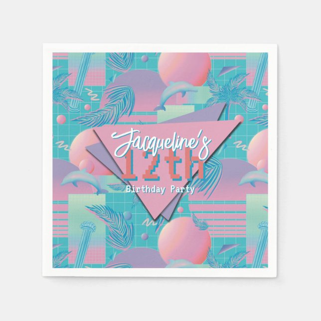 Blue Summer Vaporwave Sunset Geburtstag Serviette (Vorderseite)
