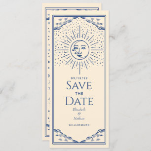 Blue Sun and Moon Tarot Card Save the Date Einladung