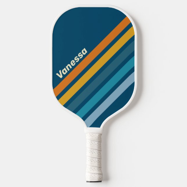 Blue Sun Angled Striping with Name Pickleball Schläger (Vorderseite)