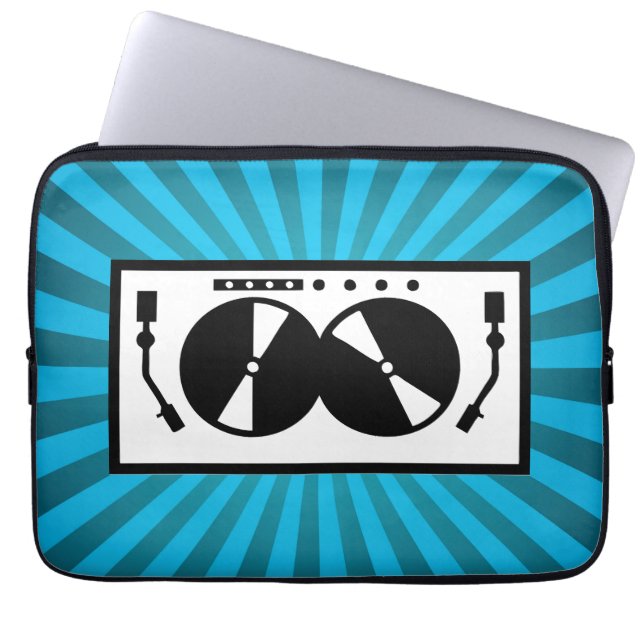 Blue Sunburst DJ Turntable Music Laptopschutzhülle (Vorderseite)