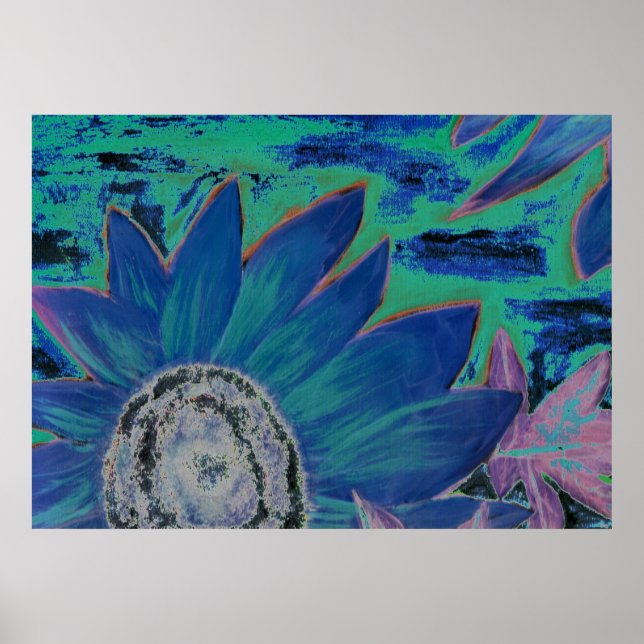 Blue Sunflower 2 Öl Moderne surreale Malerei Poster (Vorne)