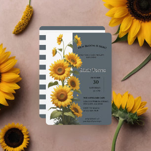 Blue Sunflower Baby Dusche Einladung