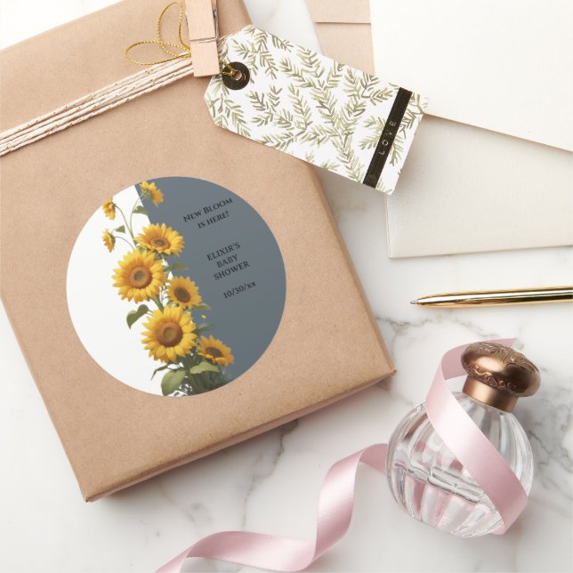 Blue Sunflower Baby Dusche Runder Aufkleber (Schenken)