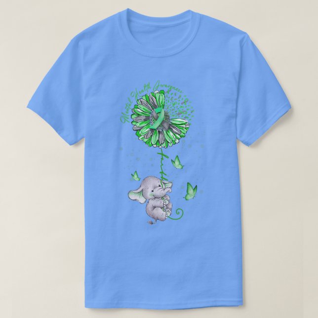 Blue Sunflower Elephan Outfit Spread Mental Health T-Shirt (Design vorne)