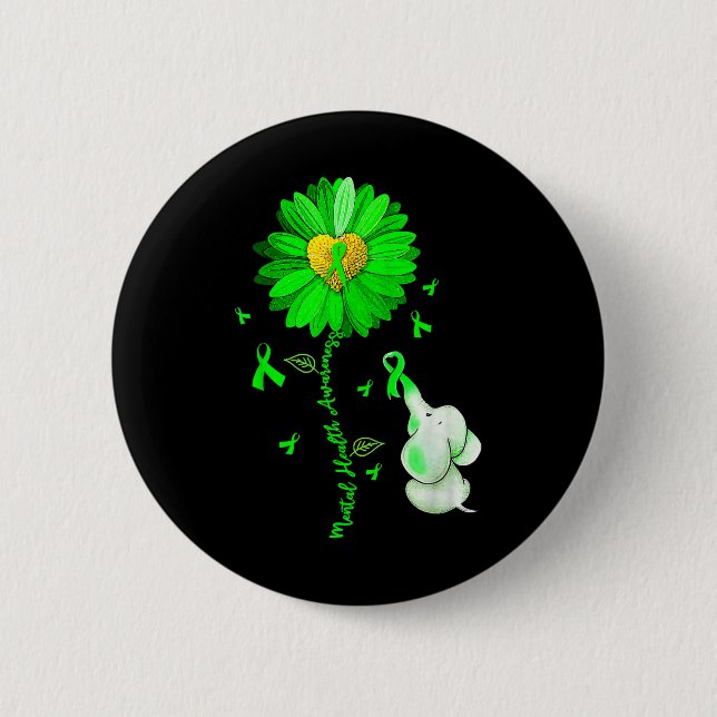 Blue Sunflower Elephant Spread Mental Health Aware Button (Vorderseite)