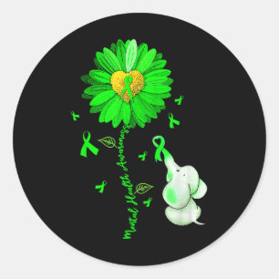 Blue Sunflower Elephant Spread Mental Health Aware Runder Aufkleber