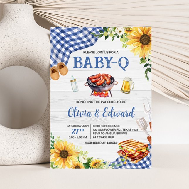 Blue Sunflower GRILLEN Baby Dusche Einladung (Boy Picnic Backyard Baby Shower Invitation)