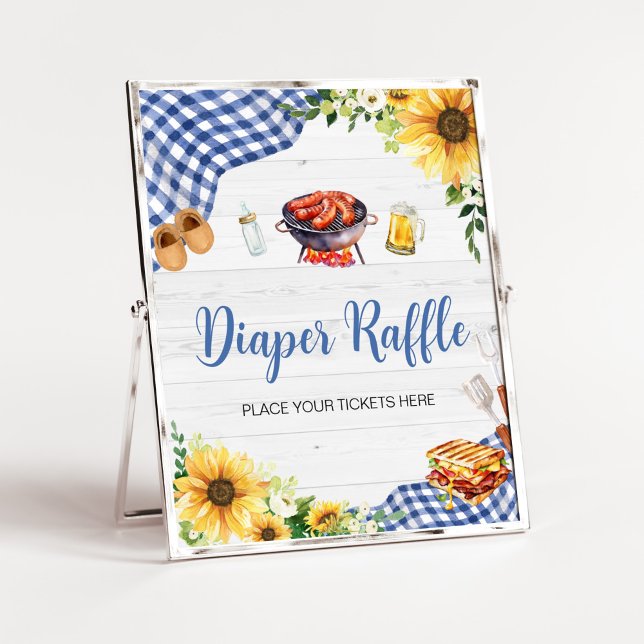 Blue Sunflower GRILLEN Baby Duwer Windschutzscheib Poster (Boy Picnic Backyard Baby Shower Diaper Raffle Sign)