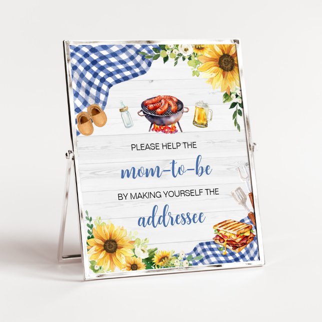 Blue Sunflower GRILLEN Baby Shower Envelope Statio Poster (Boy Picnic Backyard Baby Shower Envelope Station Sign)